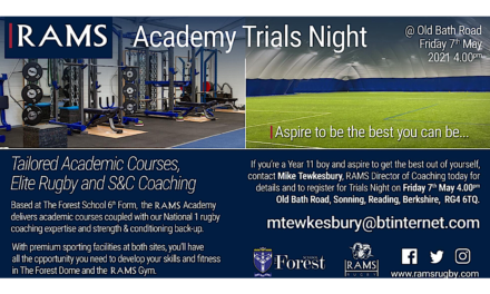 RAMS RUGBY CLUB ANNOUNCE Rams (the forest school) ACADEMY TRIALS NIGHT